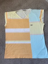 Vintage FILA T-shirt Top Colorblock Pastel Colors Women Size 10