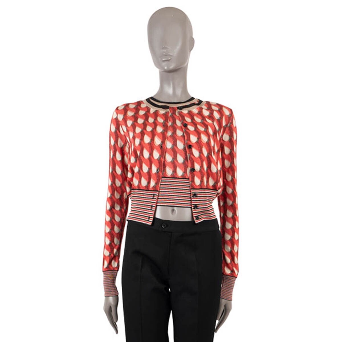 69360 auth BOTTEGA VENETA red 2018 LUREX WALLPAPER ARC Cardigan