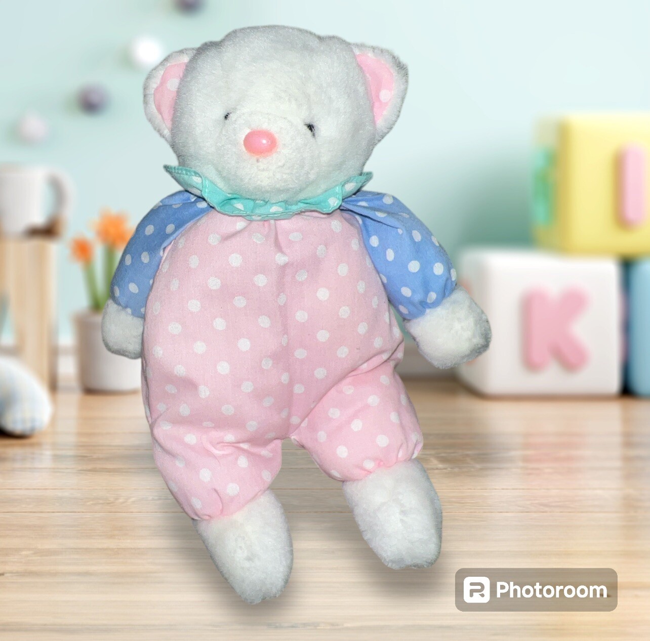 Soft Raddle Vtg Soft Dreams Circus Bear Plush Rattle Polka Dot Pastel Colors ...