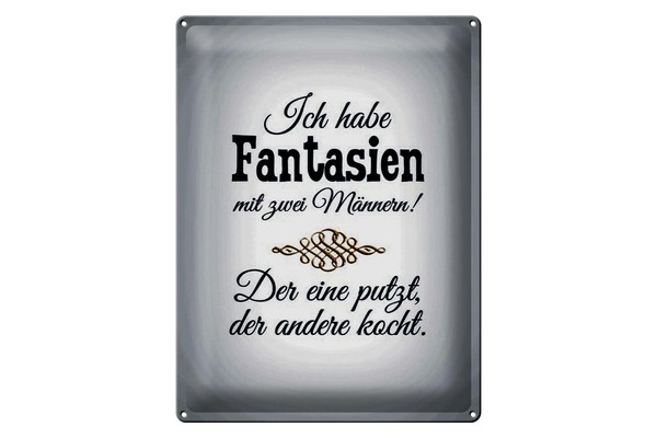 Blechschild Spruch 30X40 Cm Fantasien Zwei MäNner 1 Putzt Deko Schild-image