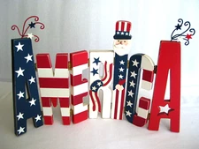 Patriotic Wooden Hinged AMERICA Word Art Sign Plaque Home Decor Uncle Sam