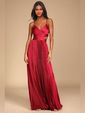 NWOT Got the Glam Wine Red Pleated Cutout Maxi Dress Size Medium