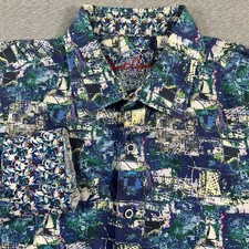 Robert Graham Mens XL Classic Fit Blue Leaf Abstract Button Up Shirt Floral
