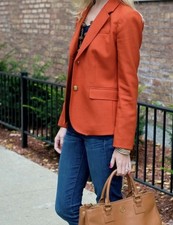 J Crew Schoolboy Blazer Size 0 Wool Burnt Orange Gold Buttons