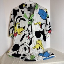 Disney Mickey Mouse Shirt Mens Lg Hawaiian Camp Resort All Over Print Button Up