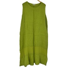 Made in Italy 100% Linen Lagenlook Midi Dress Womens L/XL Boho Cottage Granola