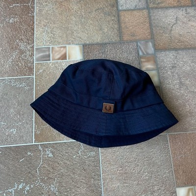 FRED PERRY bucket hat with a leather logo blue cotton size M