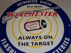 VINTAGE WINCHESTER RIFLE FLASHLIGHT BATTERY 11 3/4" PORCELAIN METAL GAS OIL SIGN