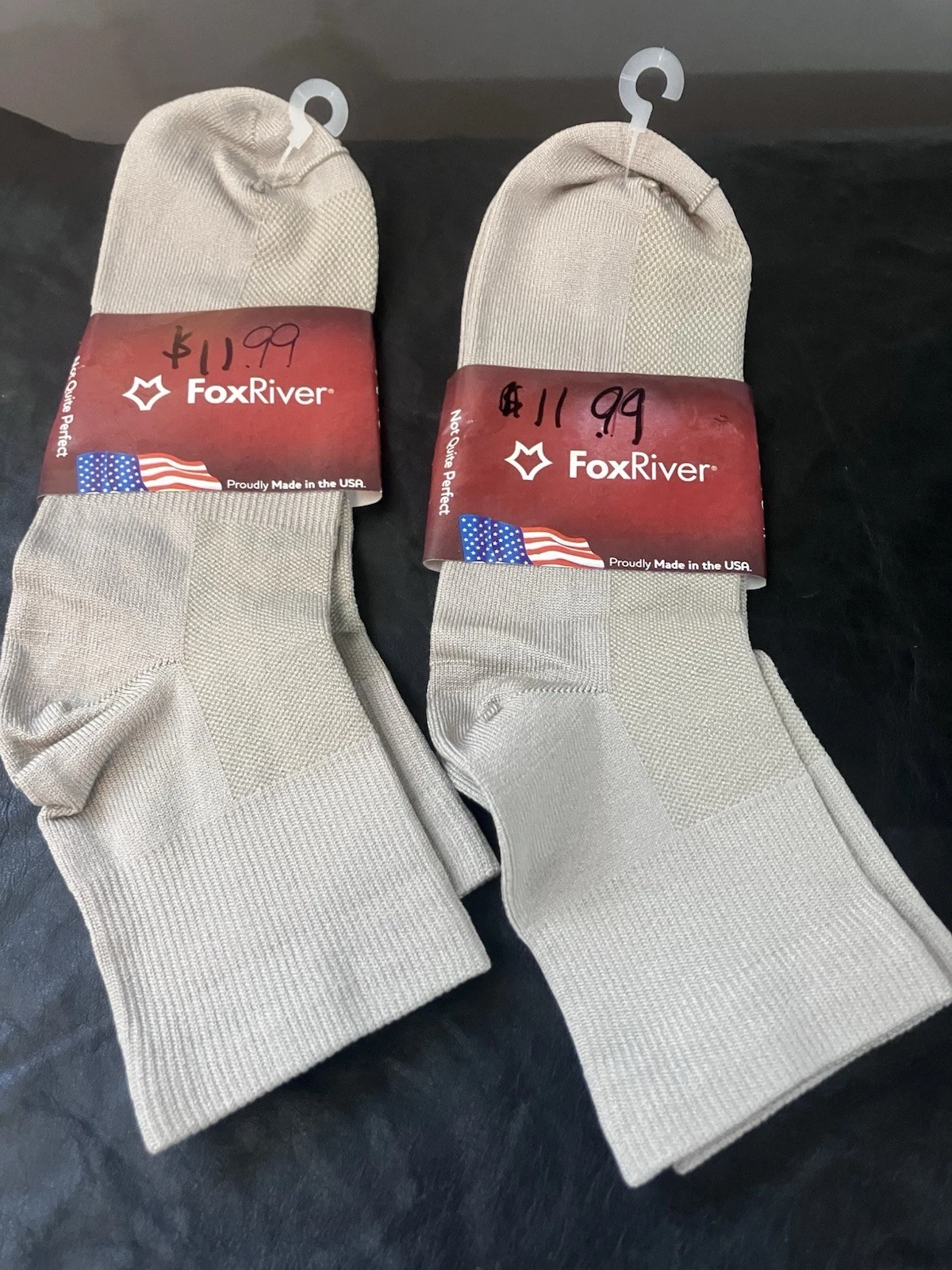 2 Pair New Fox River Beige Tan Thin Ankle Socks Size L Large 9-12.5 Made In USA