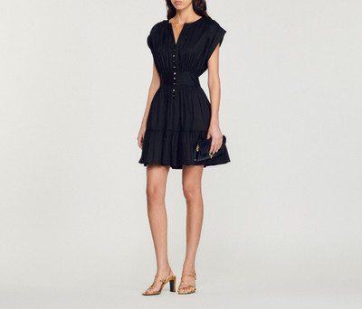 Sandro dress black cotton size 34 women's summer dress gathering mini SFPRO02871