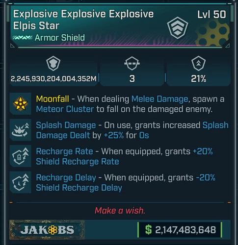 Borderlands 4 • MODDED  Pearl • Explosive Elpis Star Godmode Shield • PS PC XBOX