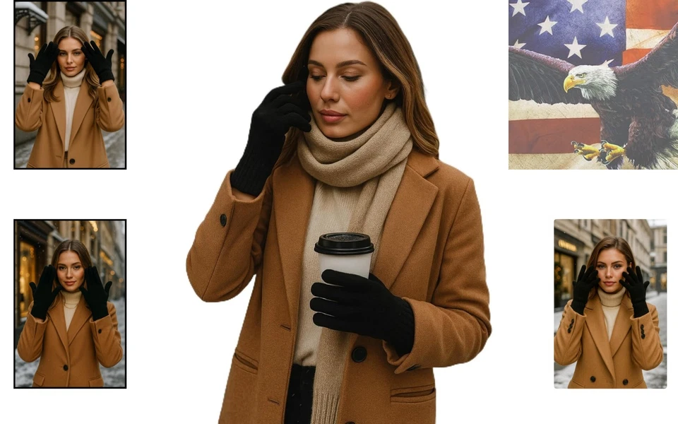 Luvas de malha pretas unissex laváveis à máquina - Uso essencial de inverno para conforto - Imagem 2 de 4