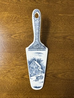 Vintage Currier and Ives Ceramic Pie Cake Server Winter Scene With Log Cabin