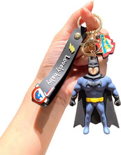 Batman Superhero Keychain, Detachable Keyring, Black Blue Yellow