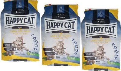 (  9,56 /kg) Happy Cat Adult Culinary mit Land Geflügel Katzenfutter 3 x 1,3 kg