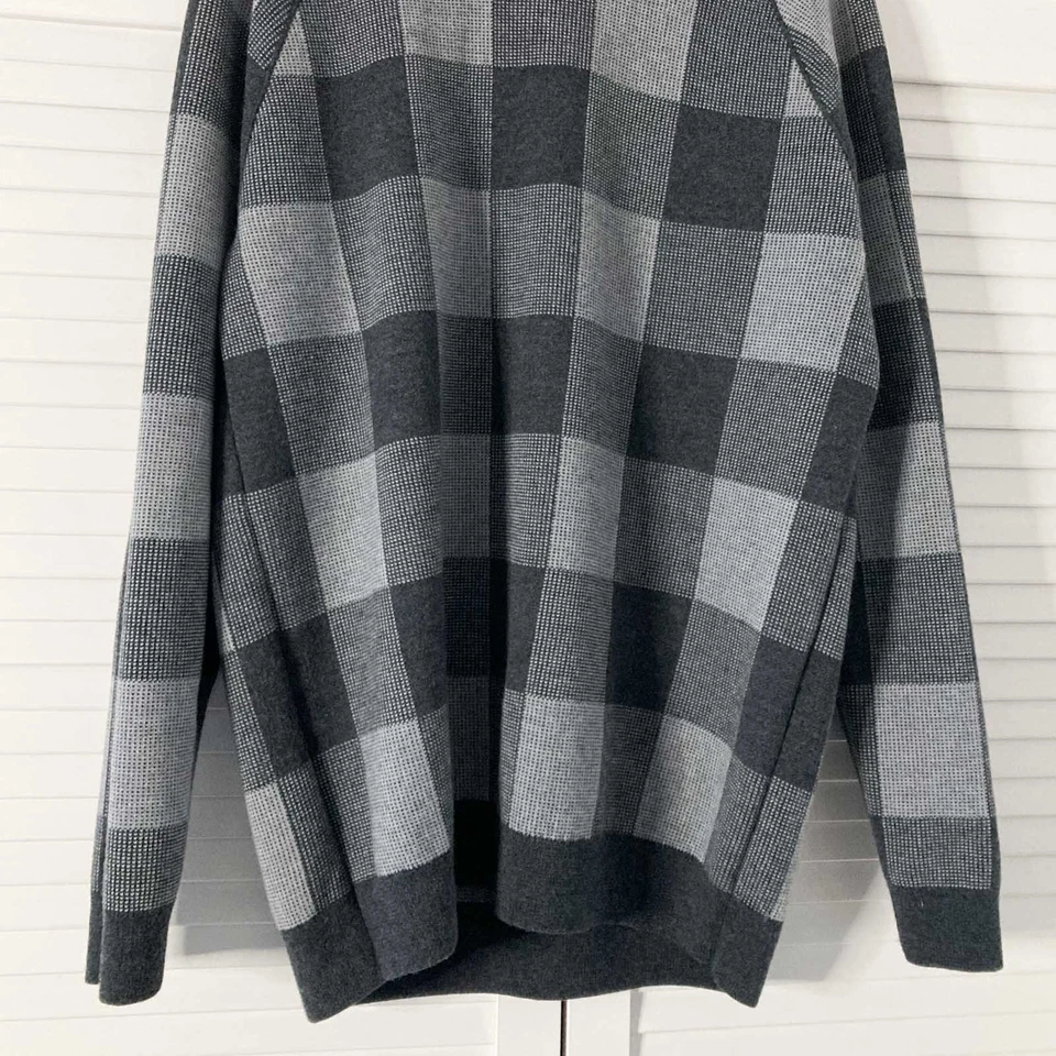 Jaeger Jumper Size Medium Grey Merino Wool Check Patterned Sweater Pullover - Image 3 of 4