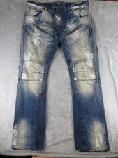 PRPS Jeans Mens 42 Blue Distressed Moto Zipper Biker Denim Straight Leg Pants