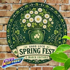 St Patrick's Day Clover Round Metal Sign 8x8 Irish Party Decor