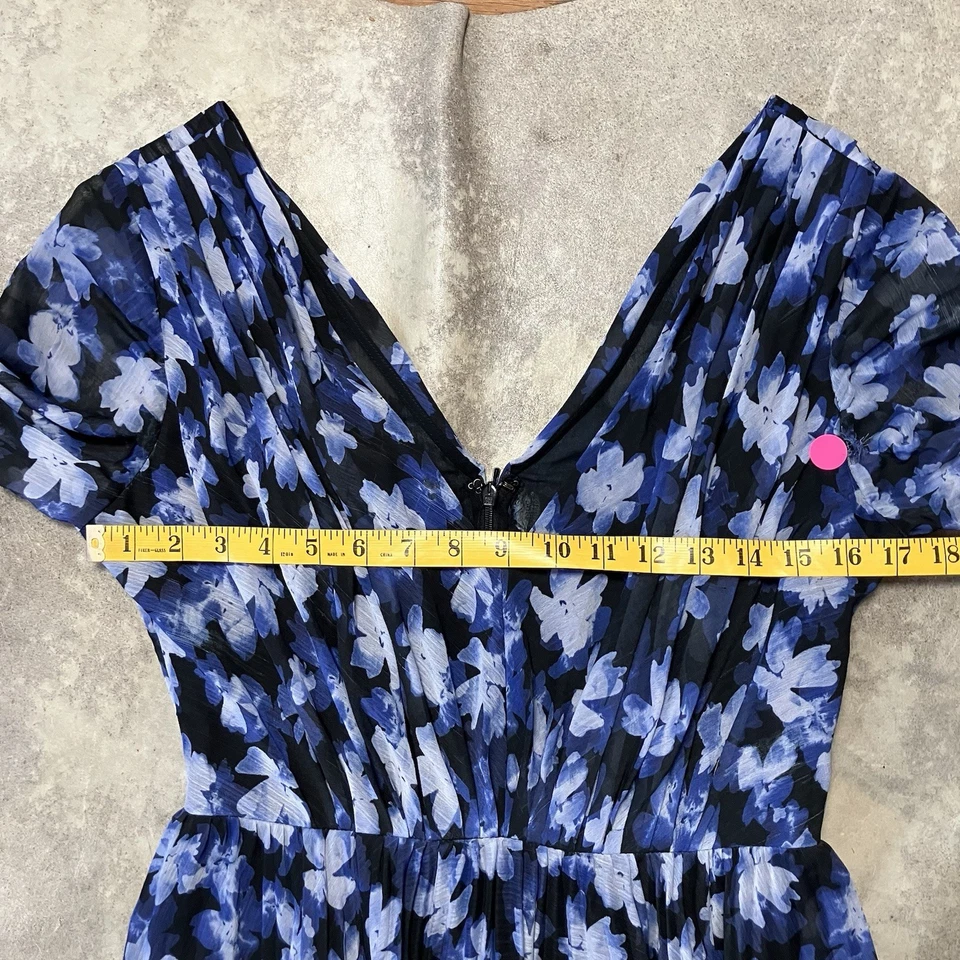 Vestido ML Monique Lhuillier Mujer Talla 6 Azul Negro Floral Maxi Forrado Foto 3 de 4