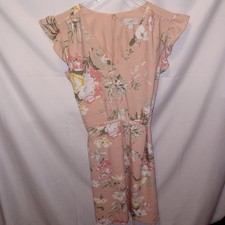 Loft L Pink Floral Knee Length Cap Sleeve Ruffled Spring Easter Dress Fairycore