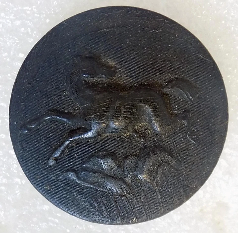 Antique Stamped Horn Button with Galloping Horse 1-1/16" Dia French Stallion - Image 3 of 4