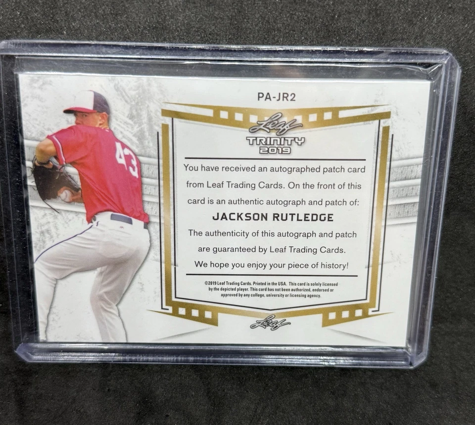2019 Leaf Trinity JACKSON RUTLEDGE Jersey Patch On Card Auto RC Nationals - Image 2 of 2