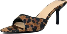 Leopard Kitten Heels Pointed Toe Mule Heels for Women Open Toe Kitten Heel for P