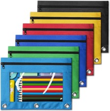 Pencil Pouch 3 Ring Binder Bulk 6 Pack 3-Holes Zipper Pencil Pouches in Assorted
