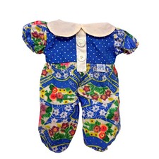 Vintage Cabbage Patch Kids CPK Doll Outfit Blue Polka Dot Floral Romper 9.5 Inch