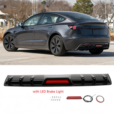 34'' Glossy Black Rear Bumper Diffuser Lip with Led Light For Tesla Model 3 X Y