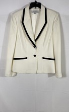 Tahari Arthur S. Levine Women's White Black Contrast Trim Blazer Size 12