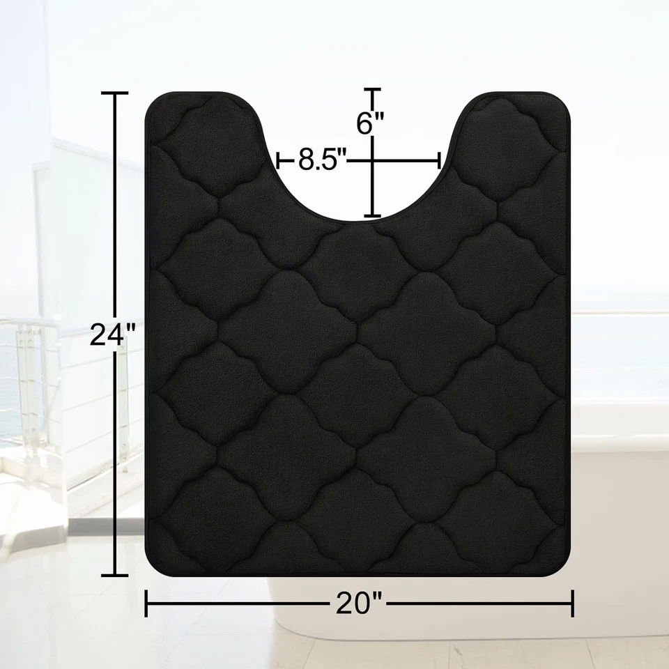Luxury Chenille Toilet Rugs U-Shaped 24x20, Soft 24" x 20" Contour Rug Black - Image 2 of 4