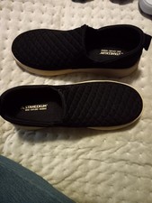 Staheekum, quilted, black, platform style slip on shoes, size 9 woman's.