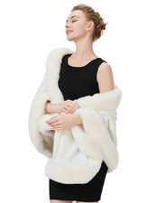 BEAUTELICATE Women's Faux Fur Wrap Shawl Stole Wedding Bridal Evening WHITE