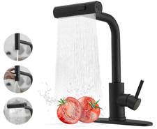 Grifo de cocina negro tipo cascada con rociador extra ble 3 funciones, monomando