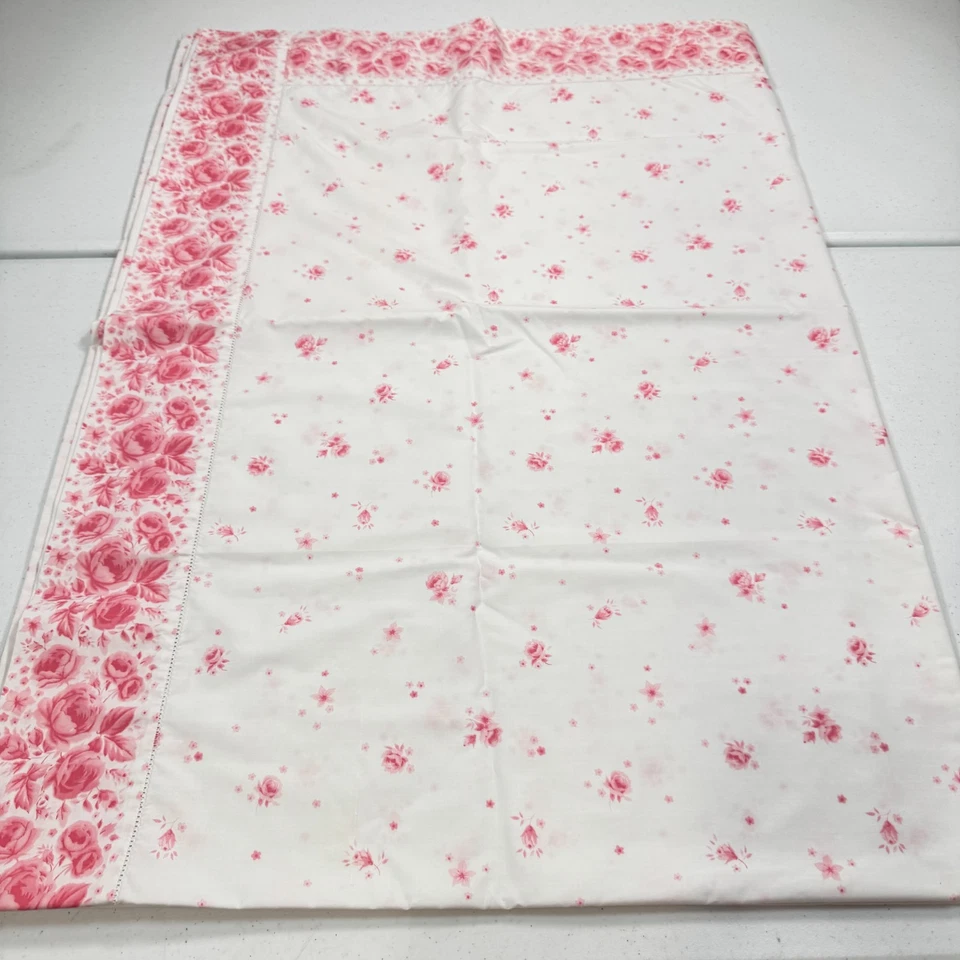 vintage cannon flat sheet twin grand manor pink roses floral mcm retro 1475-8 - Image 3 of 4