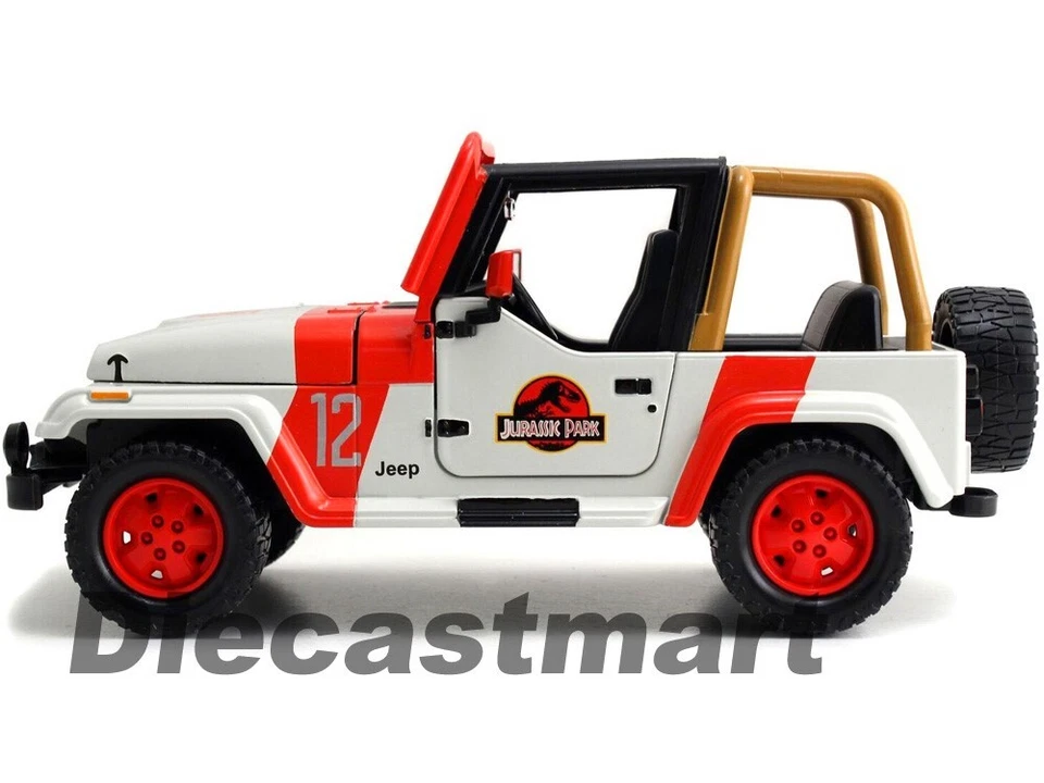 JADA 97806 JURASSIC WORLD 1992 JEEP WRANGLER 1:24 压铸模型汽车白色  — 第 4/4 张图片