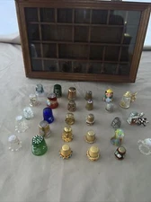 Vintage Mixed Lot of 28 Sewing Thimbles With Wood Case