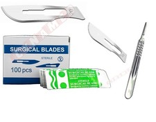 200 PCS 100/100 SCALPEL BLADE #20 + #22 + HANDLE #4 DERMAPLANING SURGICAL DENTAL