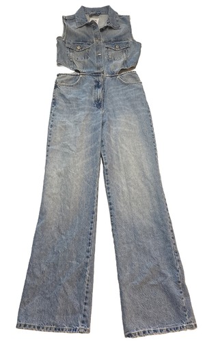New With Defects ZARA Light Wash Sleeveless Denim Romper Size Medium