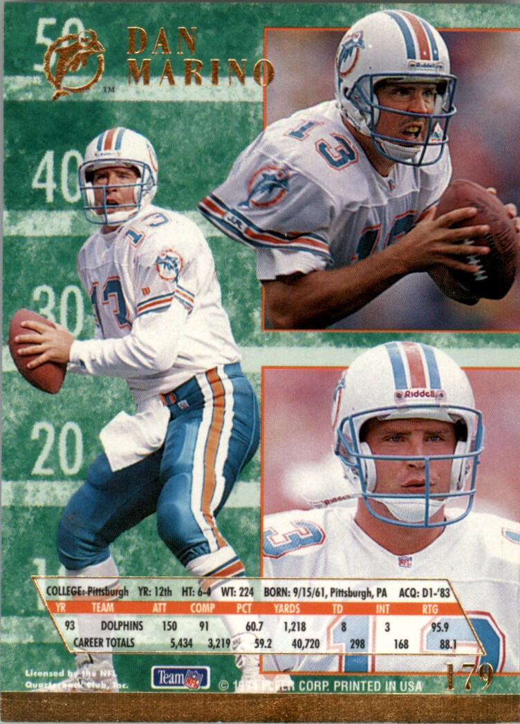 1994 Fleer Ultra Dan Marino #179 Miami Dolphins NFL HOF