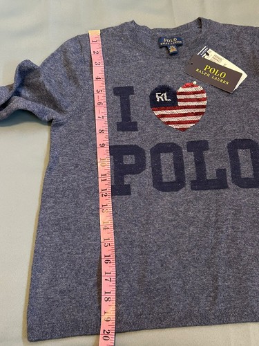 Polo Ralph Lauren Sweater Girls Blue I Heart USA flag Polo Pullover Size L 12-14 - Picture 5 of 7