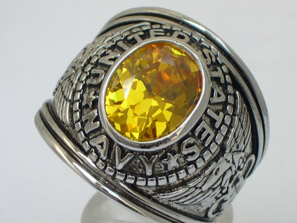 12 x 10 мм ВМС США военного ноября желтый CZ камень мужчин кольцо размер 7-15 - Изображение 3 из 4