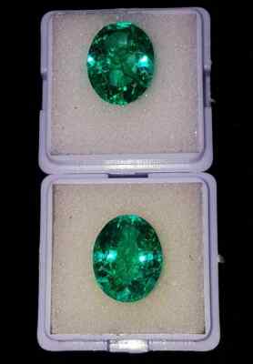 Emerald Oval Cut Zambian Green EGL Certified Pair 20 Ct Loose Natural Gemstone
