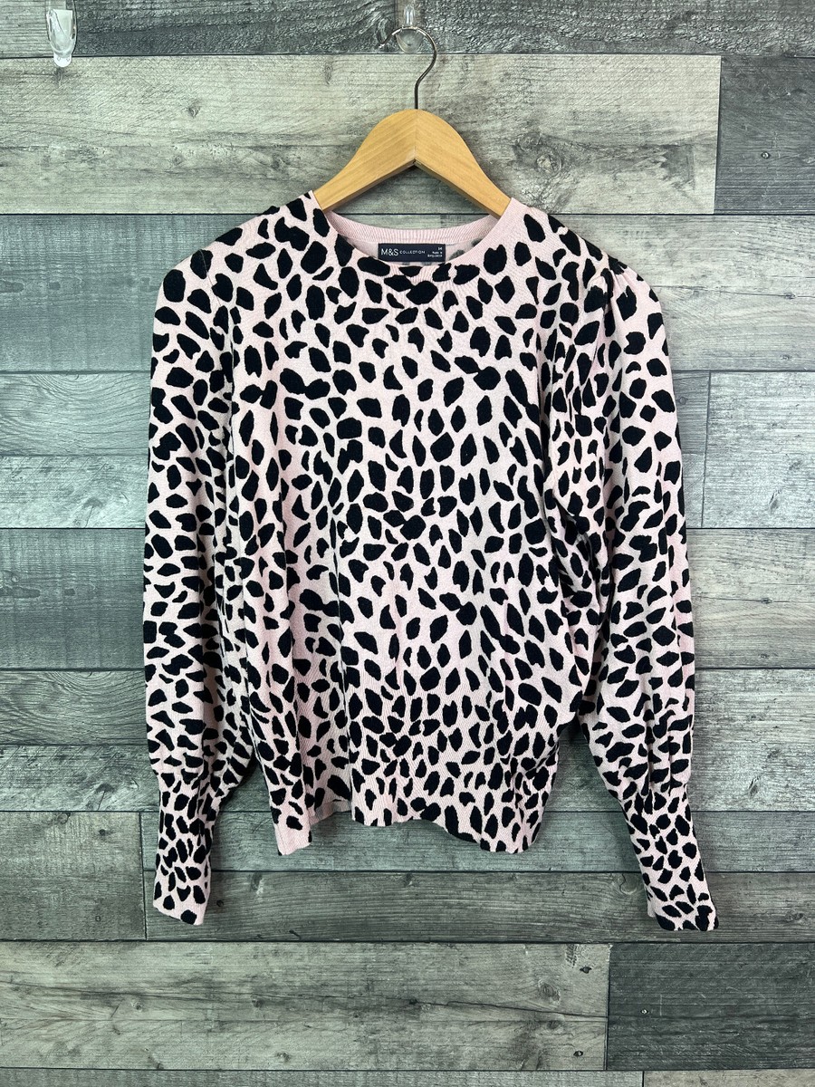 M&S Collection Womens Jumper Size UK 14 Pink Black Dalmatian Spot