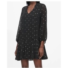 Banana Republic polka dot metallic gold sheer sleeve Tunic dress sz 6