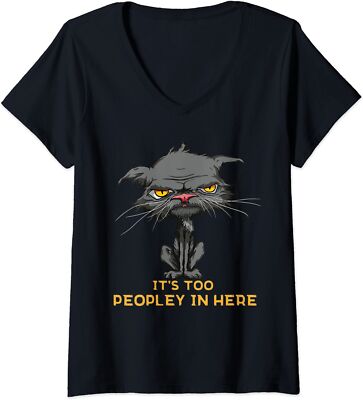 It's Too Peopley In Here Bored Introverted Angry Cat Ladies' V-Neck Tshirt