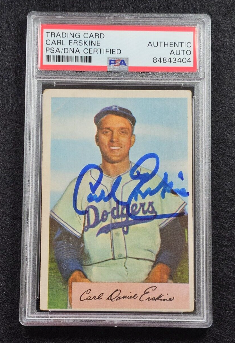 rare bowman baseball cards Rare 1954 CARL ERSKINE Signed Bowman Baseball Card-Brooklyn Dodgers-PSA