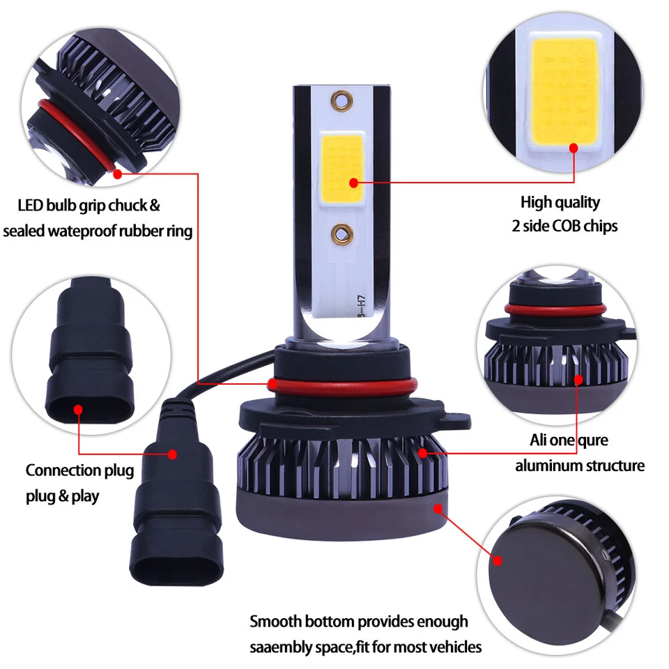 9005 HB3 Mini Bombilla Faro LED 3000K 1600W 260000LM Amarillo Alta Luz Delantera Foto 4 de 4