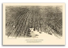 1912 Baltimore, Maryland Vintage Old Panoramic City Map - 16x24